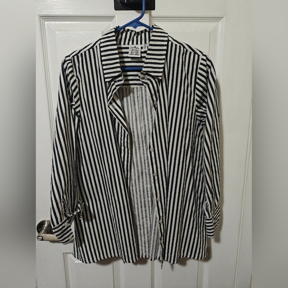 Black and White Striped Button-Up Shirt
